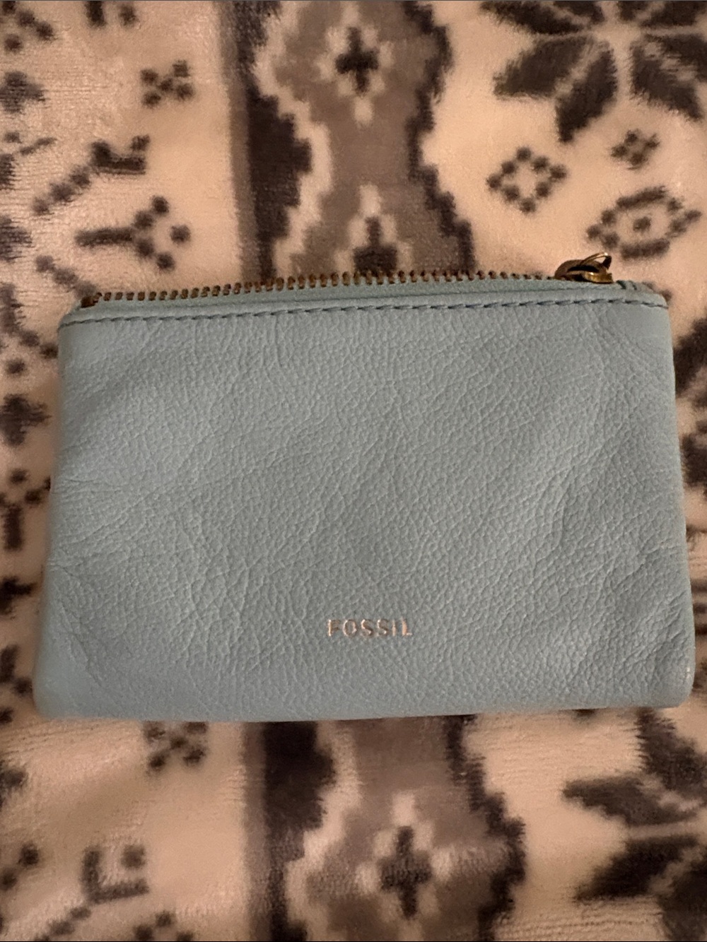 Fossil Sky Blue Leather Zip Pouch